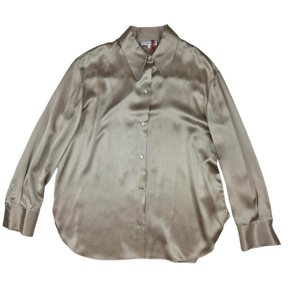 Vince Shaped Collar Satin Silk Blouse Beige Size L